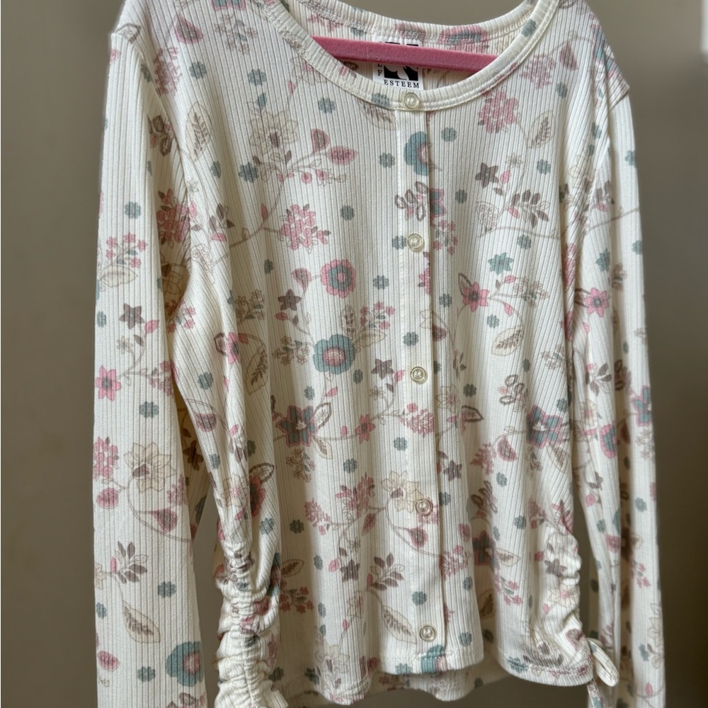 Self Esteem Floral Ribbed Long Sleeve Top - Picture 2 of 4